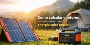 Energia solar portátil com painéis e estação em acampamento ao ar livre