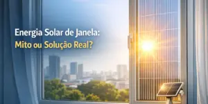 Vista de uma sala moderna com janela solar e painel solar na cidade