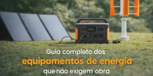 Painéis solares eólica em gramado com estação de energia portátil 2026