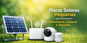 Placa solar pequena para alimentar roteador, câmera e sensor em grama verde
