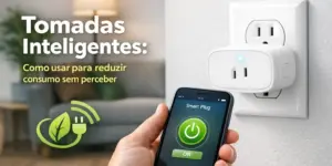 Tomada inteligente ligada e controlada por app em smartphone para economia de energia