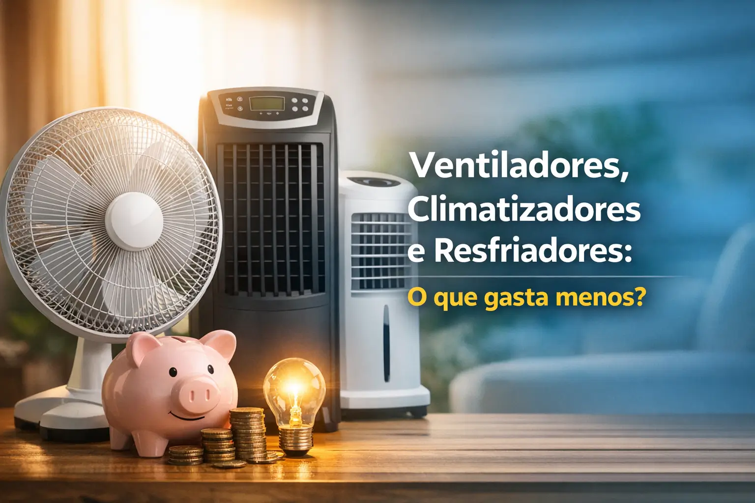Ventiladores, climatizadores e resfriadores com cofrinho e moedas