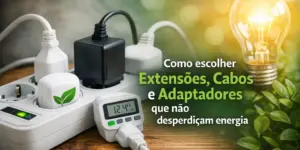 Extensão elétrica com plugues e medidor digital mostrando consumo de energia 12.41 watts